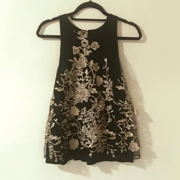 Gold/black embroidered sleeveless top - Picture 1 of 5